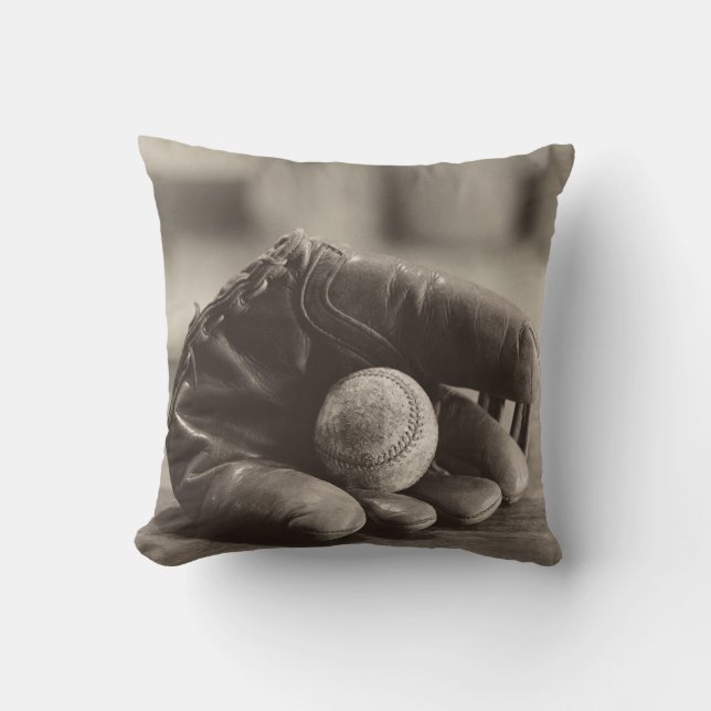 Coussin Nostalgie du baseball - Mitt et Baseball (Recto)