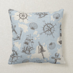 Coussin Nostalgique marin thème bleu motif