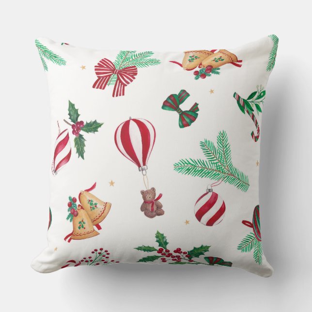Coussin Nostalgique Nounours de Noël Bauble White (Recto)