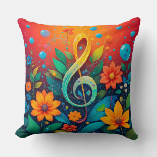 Coussin Note Musicale Artistique Entourée De Fleurs Coloré
