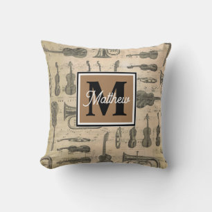 Coussin Note musicale vintage Monogramme musicien