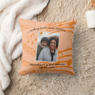 Coussin Notes de Musique Élégantes pour Mariage de Couple
