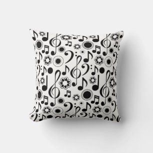 Coussin Notes de musique et Clefs noir et blanc