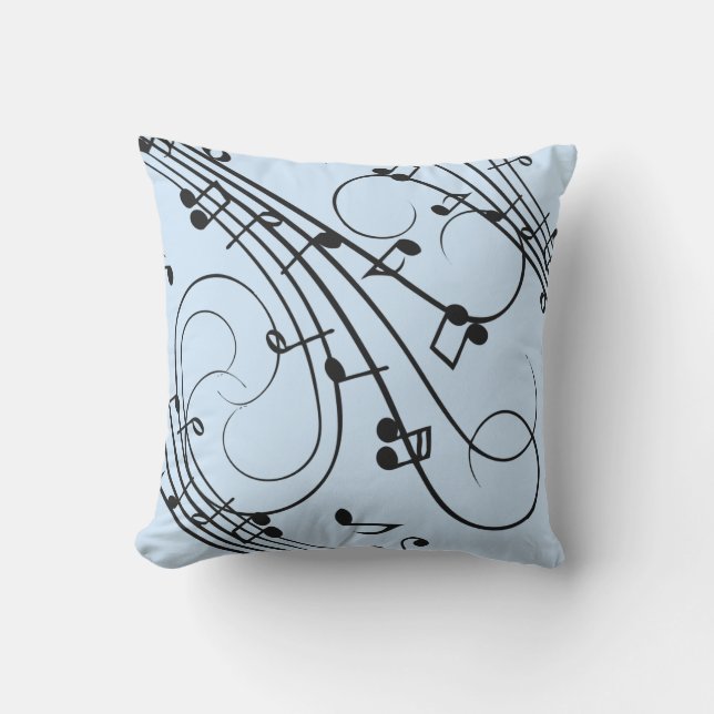 Coussin Notes de musique fantaisie Bleu (Recto)