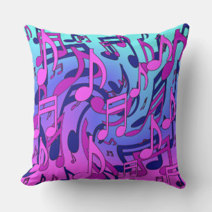 Coussin Notes de musique motif rose bleu violet aqua animé