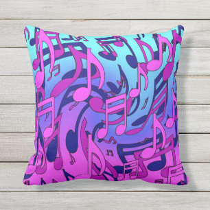 Coussin Notes de musique motif rose bleu violet aqua animé