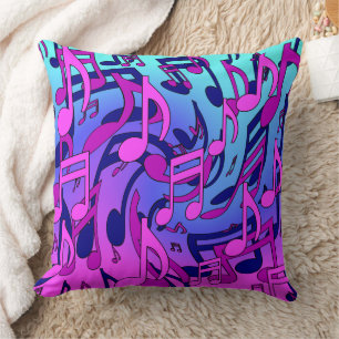 Coussin Notes de musique motif rose bleu violet aqua animé