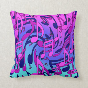 Coussin Notes de Musique Motif Vif Rose Bleu Violet Aqua
