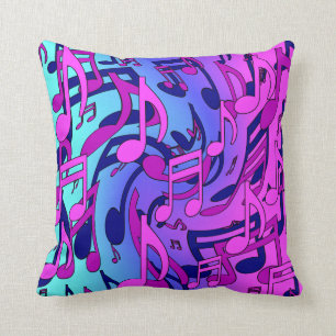 Coussin Notes de musique rose bleu violet aqua motif artis
