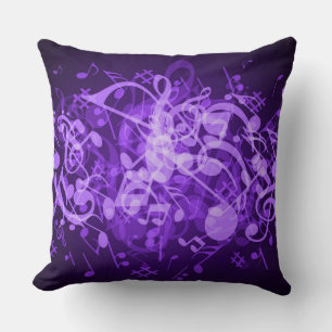 Coussin Notes de musique violet brillant Lancer l'oreiller