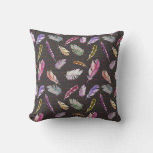 Coussin Notes des plumes : Aquarelle Motif d'oiseaux.