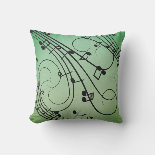 Coussin Notes Fantaisie Musique Verte Design (Recto)
