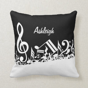 Coussin Notes musicales brouillées blanches personnalisé