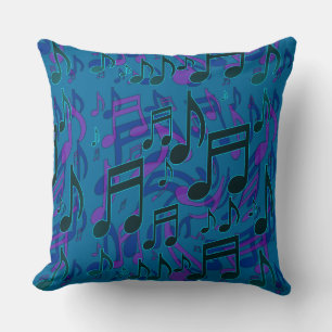 Coussin Notes musicales Motif musical Bleu vert pourpre