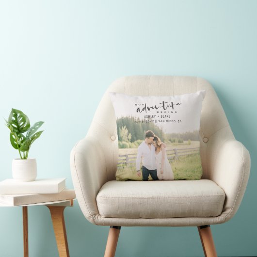 Coussin Notre aventure commence Script Photo Enregistrer l (Chaise)