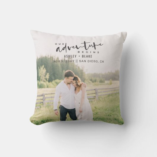 Coussin Notre aventure commence Script Photo Enregistrer l (Recto)