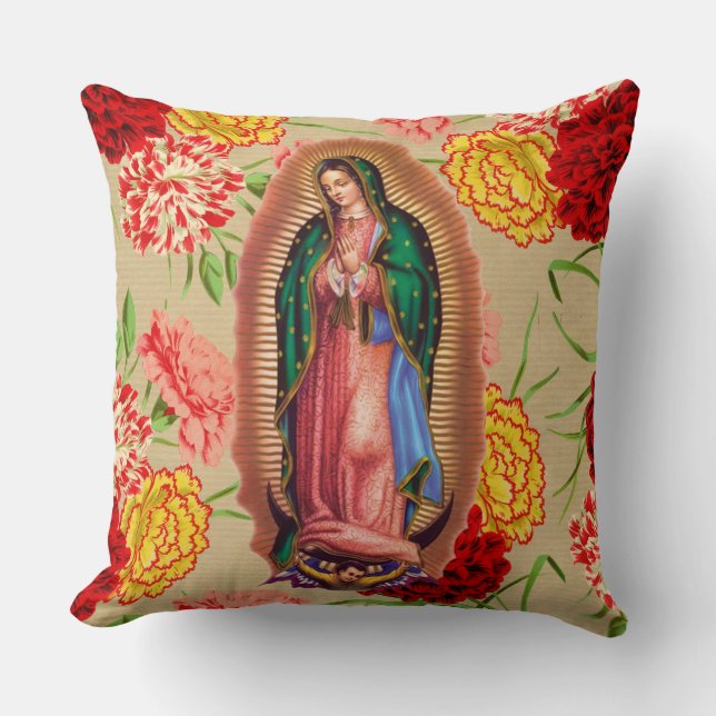 Coussin Notre-Dame de Guadalupe Vierge Mexicaine Marie Sai (Recto)
