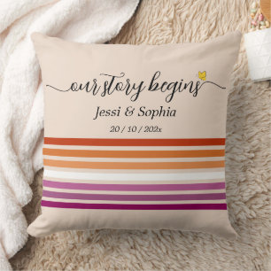 Coussin Notre histoire commence Drapeau lesbien coucher de