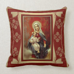 Coussin Notre Madame de l'or de rouge du chapelet w/Jesus