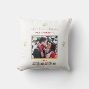 Coussin Notre premier Mariage photo floral de Noël