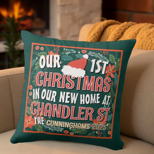 Coussin Notre premier Noël dans notre nouvelle maison Trés (Créateur téléchargé)