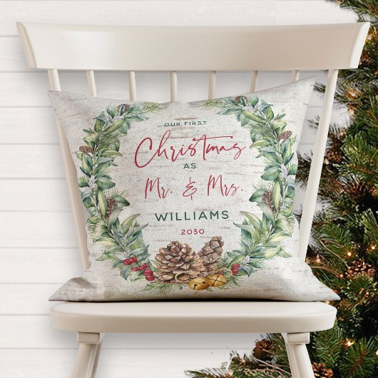 Coussin Notre premier Noël en tant que M. et Mme Pine Cour