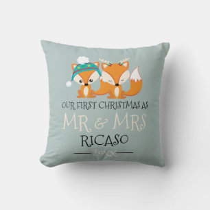 Coussin Notre premier Noël en tant que M. et Mme Red Fox T