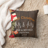 Coussin Notre premier Noël M. et Mme jeune marié bois (Couverture)