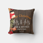 Coussin Notre premier Noël M. et Mme jeune marié bois (Recto)