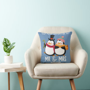 Coussin Notre premier Noël M. et Mme Jeune marié Manchot