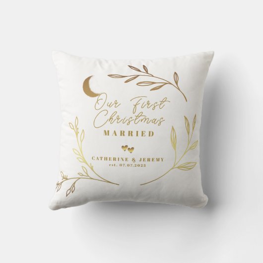 Coussin Notre premier Noël mariés Cadeau Script doré  Cade (Verso)