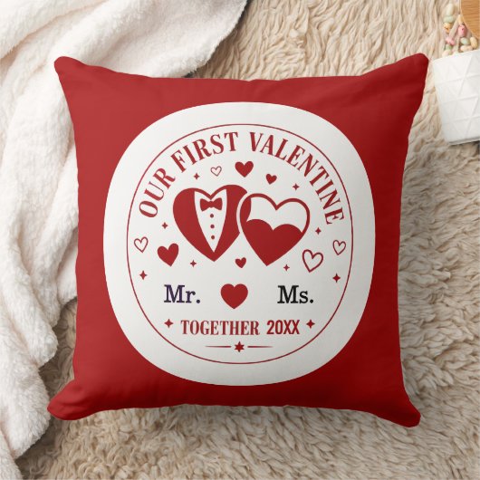 Coussin "Notre premier Saint-Valentin" personnalisé M. & M (Couverture)