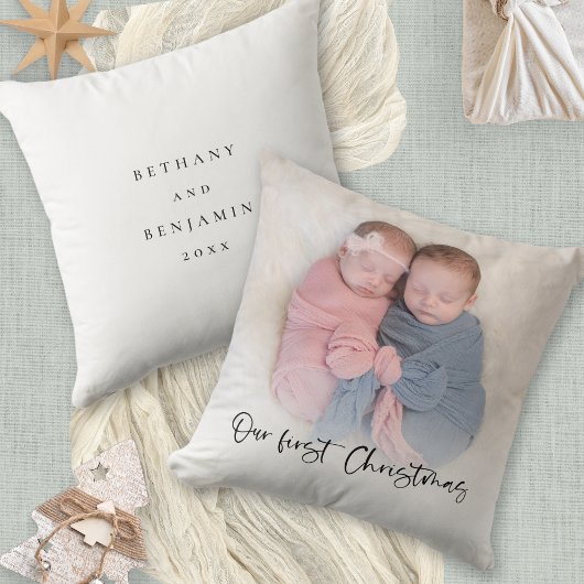 Coussin Notre premier script de Noël Baby Twins Photo