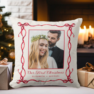 Coussin Notre première photo de mariage de Noël