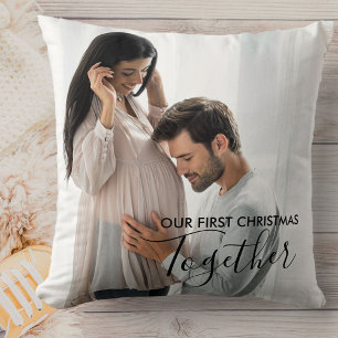 Coussin Notre première photo de Noël avec personnalisati