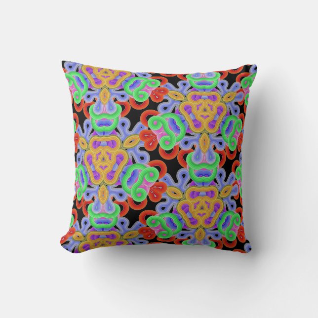 Coussin nouilles, multicolores sur noir (Recto)