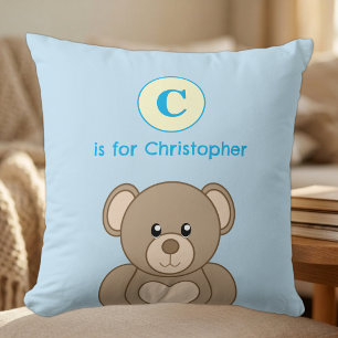 Coussin Noun ours en peluche bleu pour enfants