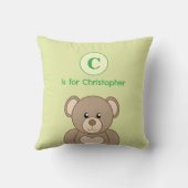 Coussin Noun ours en peluche initial enfants vert (Verso)