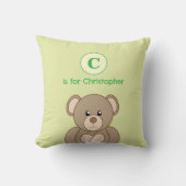 Coussin Noun ours en peluche initial enfants vert (Recto)