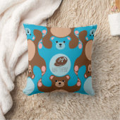 Coussin Nounours bleu marron Monogramme Enfant Carré Couss (Couverture)