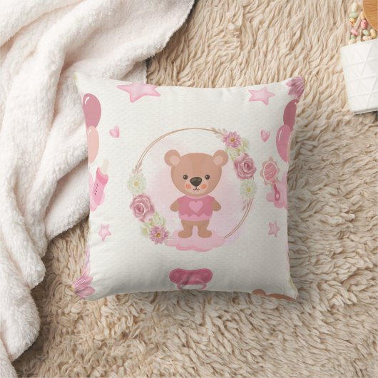 Coussin Nounours en peluche rose bébé (Couverture)