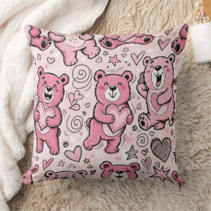 Coussin Nounours en peluche rose kawaii