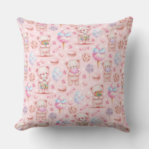 Coussin Nounours Ours en Sucrerie et Motif Sans Couture de