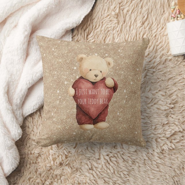 Coussin Nounours Rouge Coeur Paillettes Dorées (Couverture)
