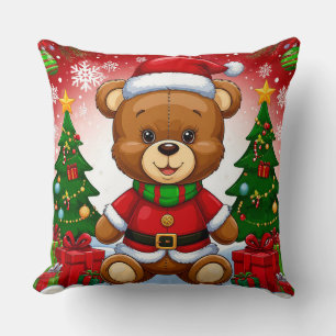 Coussin Nounours Teddy Bear en tenue de Père Noël
