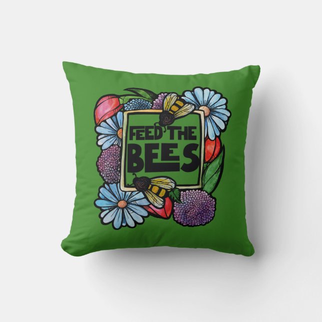 Coussin Nourrir les abeilles Jardin Fleur Pollinator Art (Recto)