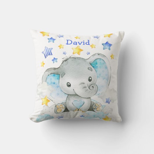 Coussin Nourrisson Nom du bébé Eléphant Cute (Recto)