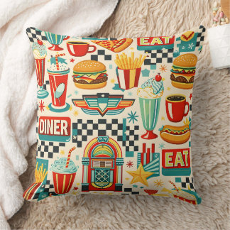 Coussin Nourriture de diner rétro des années 50 motif vint