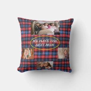 Coussin Nous avons la meilleure maman en carreaux rouges e