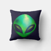 Coussin "Nous sommes ici" tête d'alien vert (Verso)